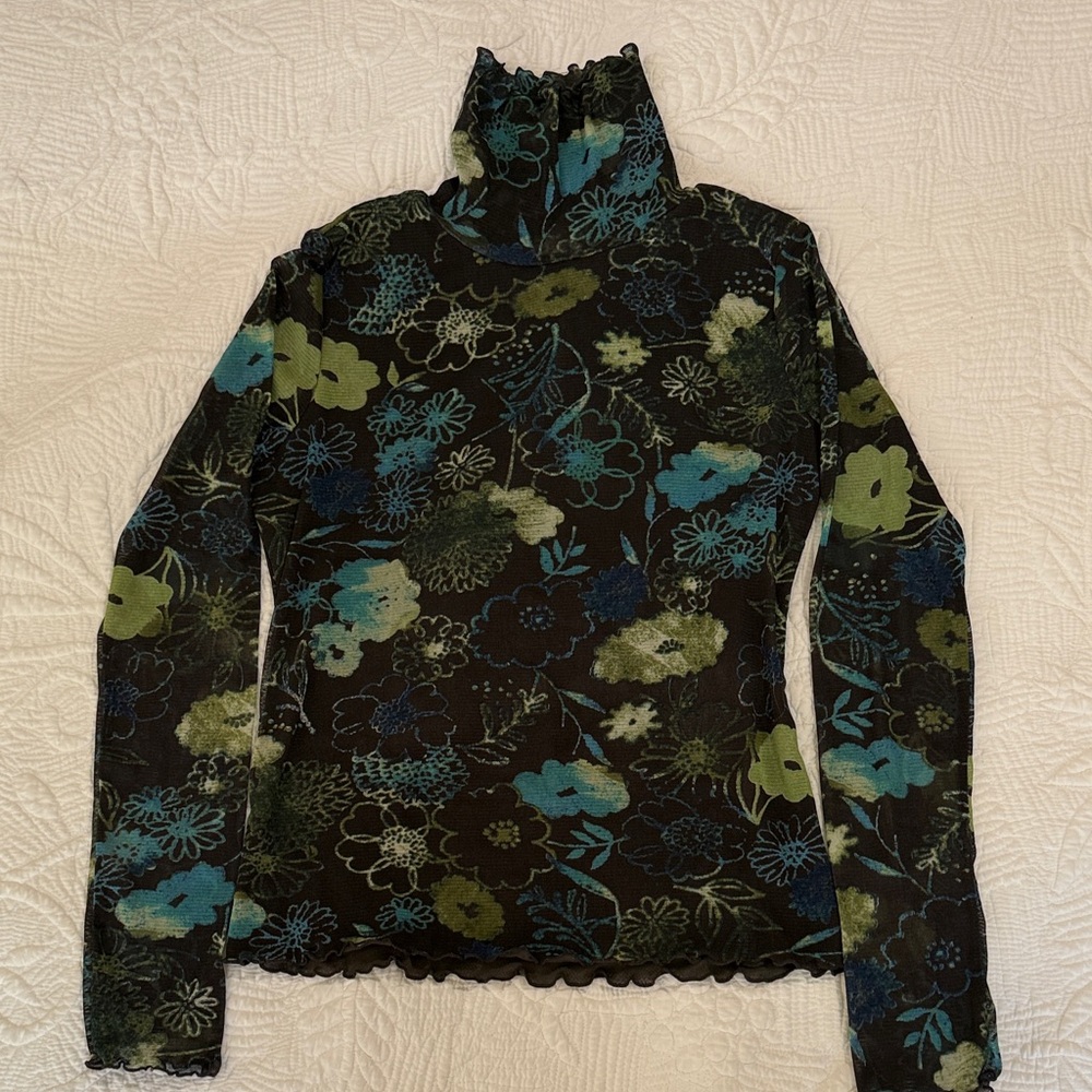 Sigrud Olson Floral Long Sleeve Mesh Turtleneck Top